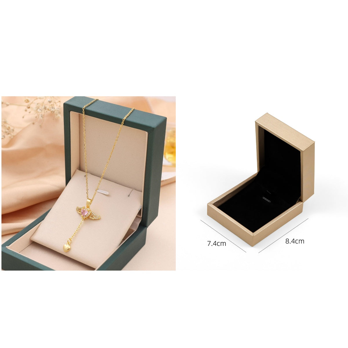 A moving pendant in the shape of a heart and wings, perfect for your innocence.